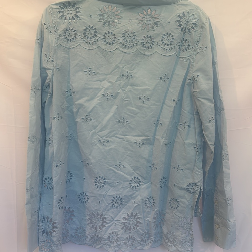 🌸 J.Crew Light Blue Eyelet Long Sleeve Top – Size 10 - Picture 5 of 5